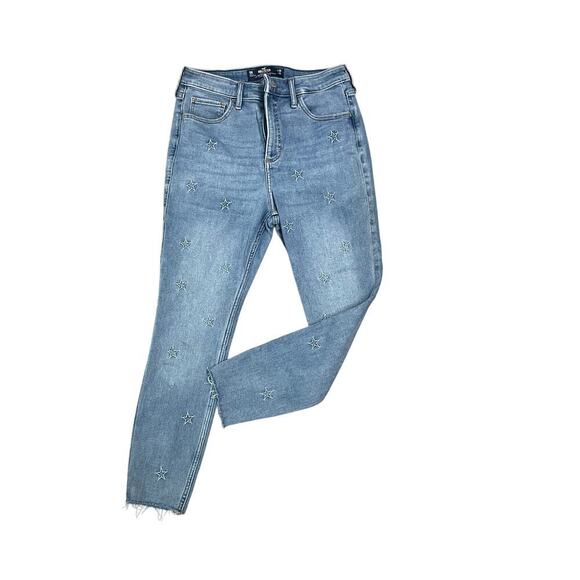 Hollister Curvy High Rise Crop Super Skinny Star Jeans Size 9 29 Denim Stretch - Picture 1 of 5